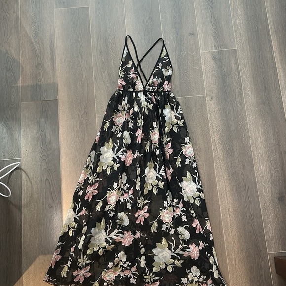 Linda Montreal Sheer Floral Mesh Boudoir Slip Strappy Back Y2K Maxi Nightgown - Picture 10 of 13